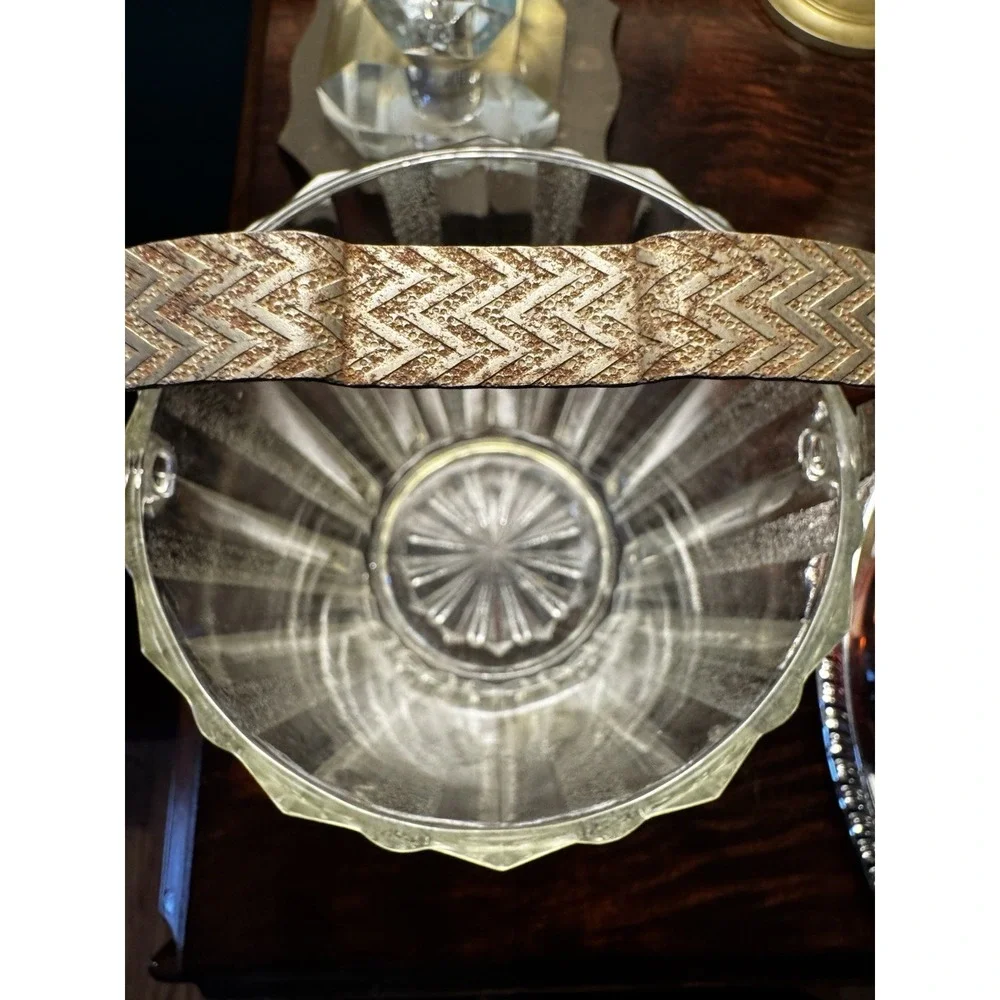 Vintage Ribbed Libby Ice Bucket‎ & Brass Tongs